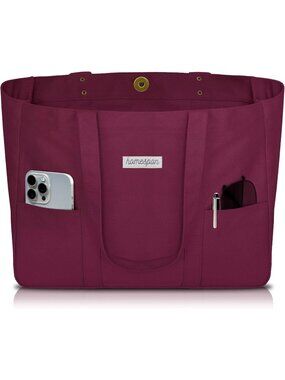 Women’s Maroon Everyday Tote Bag Pockets Laptop Sleeve Work Bag